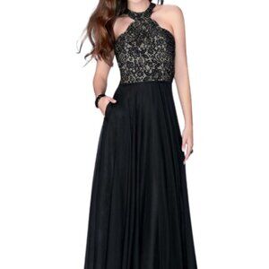 NWT La Femme 23975 Poly Chiffon Prom Dress Black Size 2